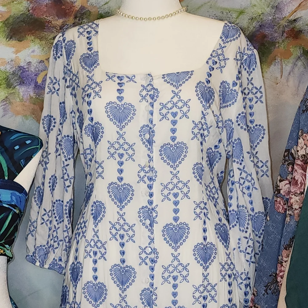 NWOT Johnny Was Jade Beau Eyelet Button-Down Tiered Midi Dress Boho Chic - Picture 3 of 14